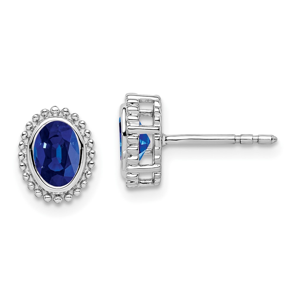 14k White Gold Oval Sapphire Post Earrings