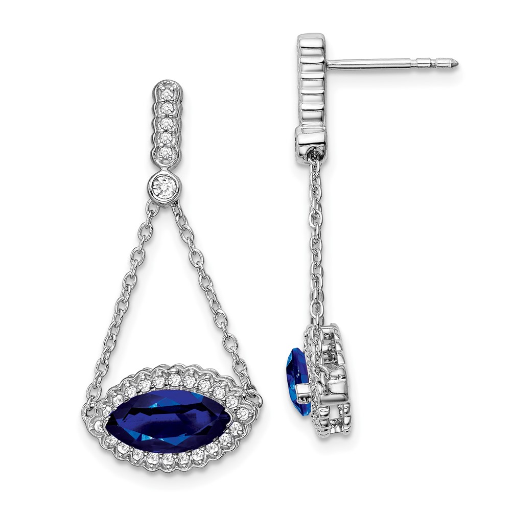 14k White Gold Marquise Created Sapphire and Diamond Earrings