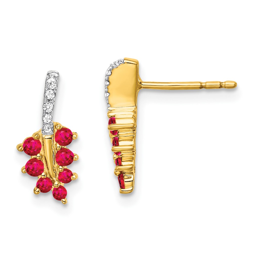 14k Ruby and Diamond Leaf Earrings