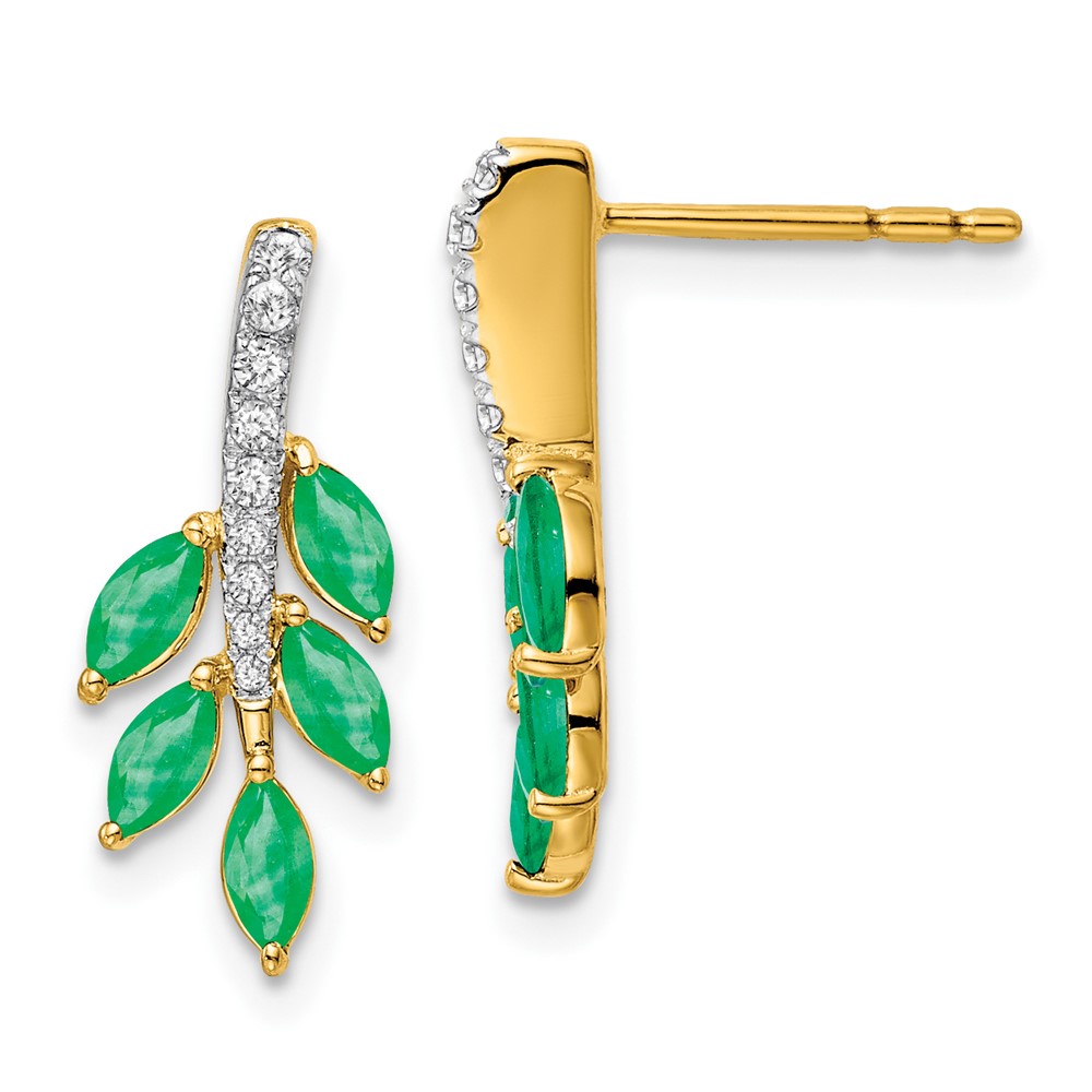 14k Emerald and Diamond Leaf Earrings