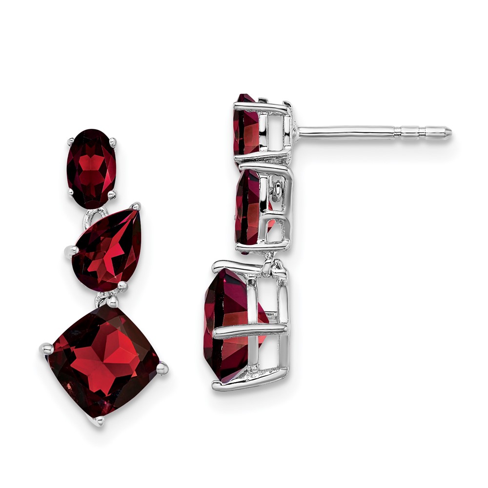 14k White Gold Garnet Dangle Earrings