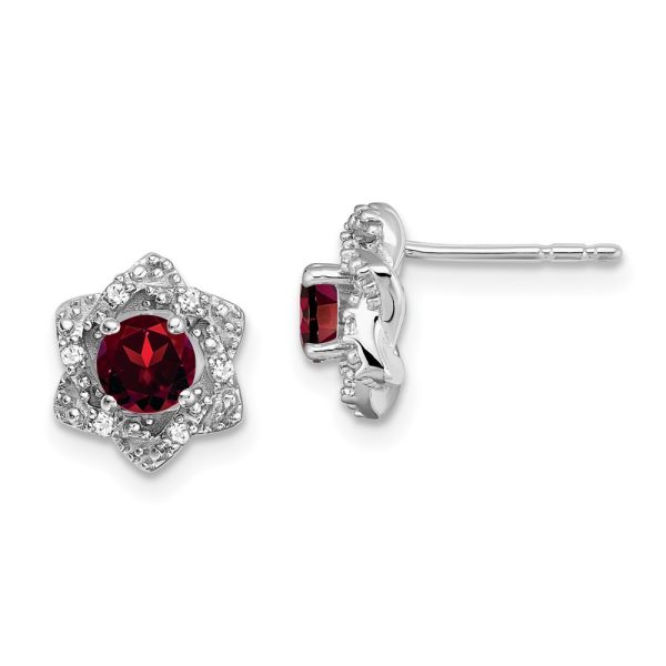 14k White Gold Garnet and Diamond Post Earrings