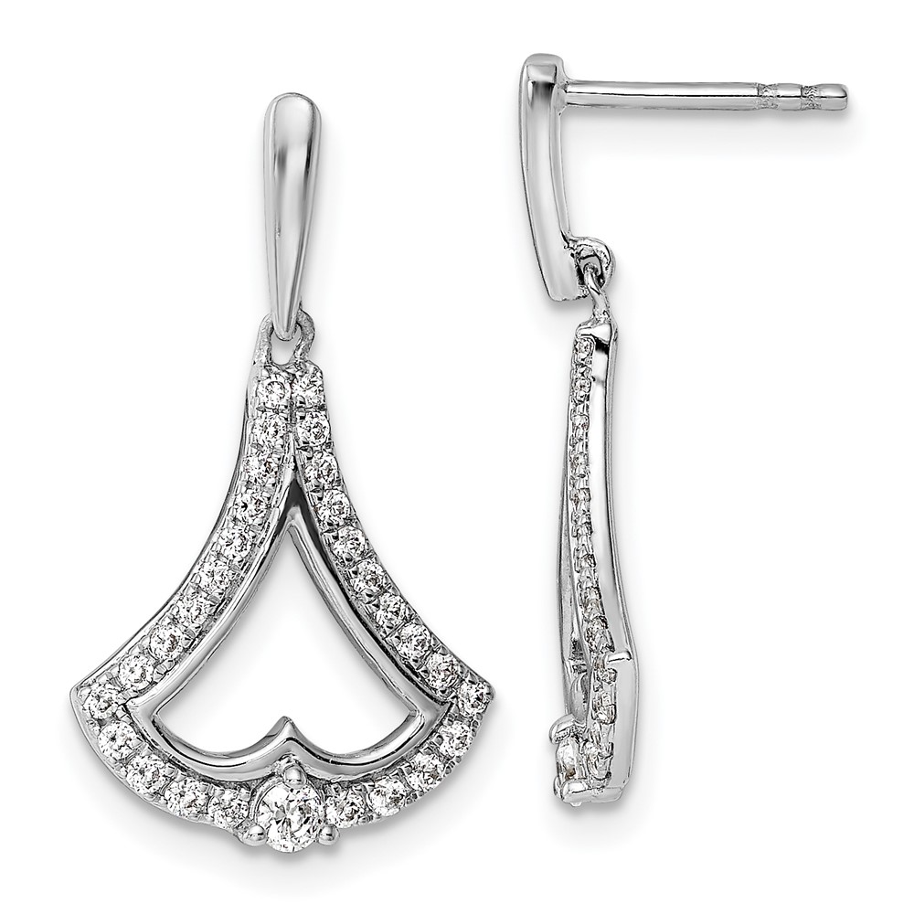 14k White Gold Diamond Post Dangle Earrings