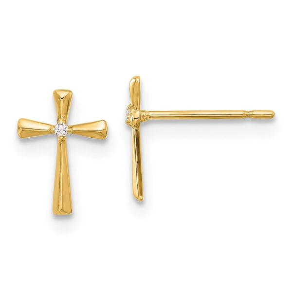 14k Madi K Polished CZ Cross Post Earrings