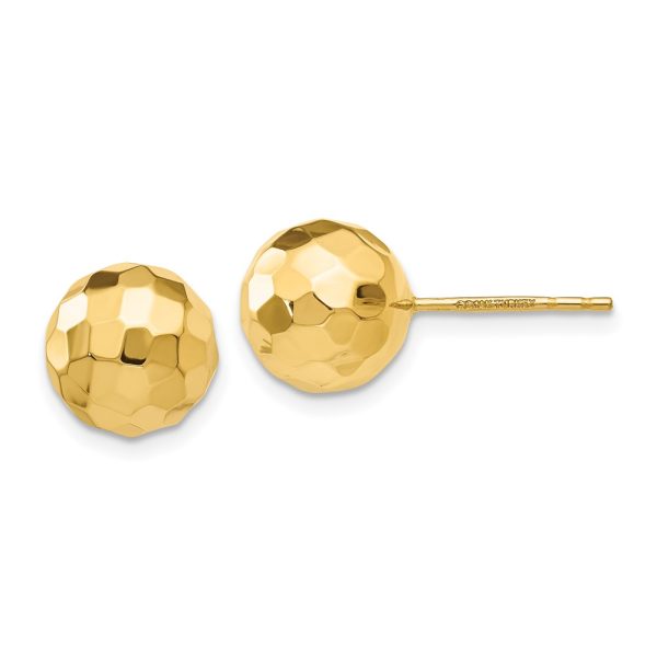 14K Gold Polished and Diamond Cut 9.5MM Ball Post Earrings