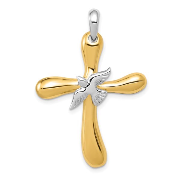 14k Two-tone Dove Cross Pendant