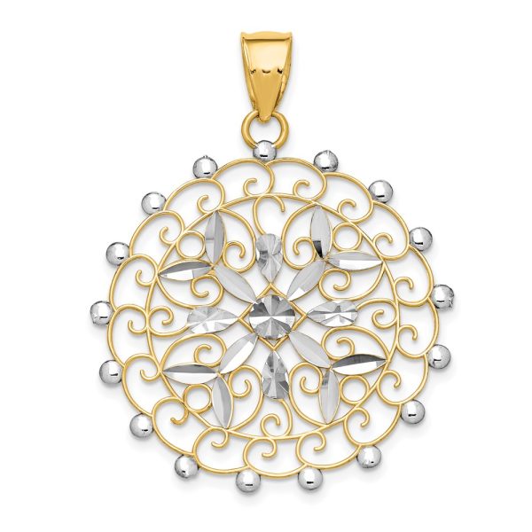 14k White Rhodium Diamond-cut Filigree Pendant