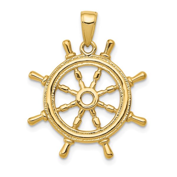 14K  3D Ships Wheel Pendant