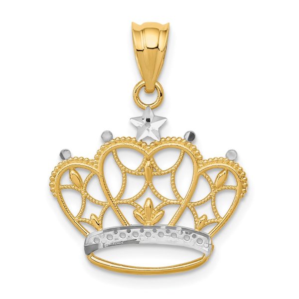 14k and Rhodium Crown Pendant