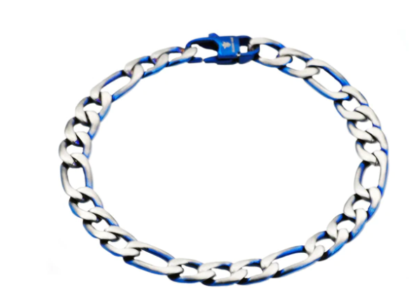 Blue Stainless Steel Figaro Bracelet
