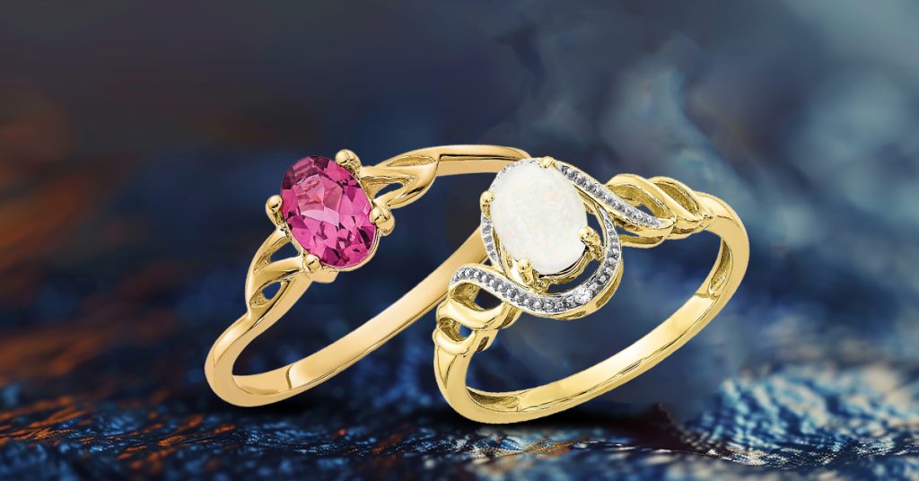 October Birthstone, Opal and Pink Tourmaline on ring