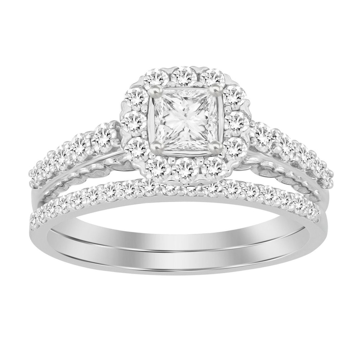 0011896 ladies bridal ring set 1 ct roundprincess diamond 14k white gold