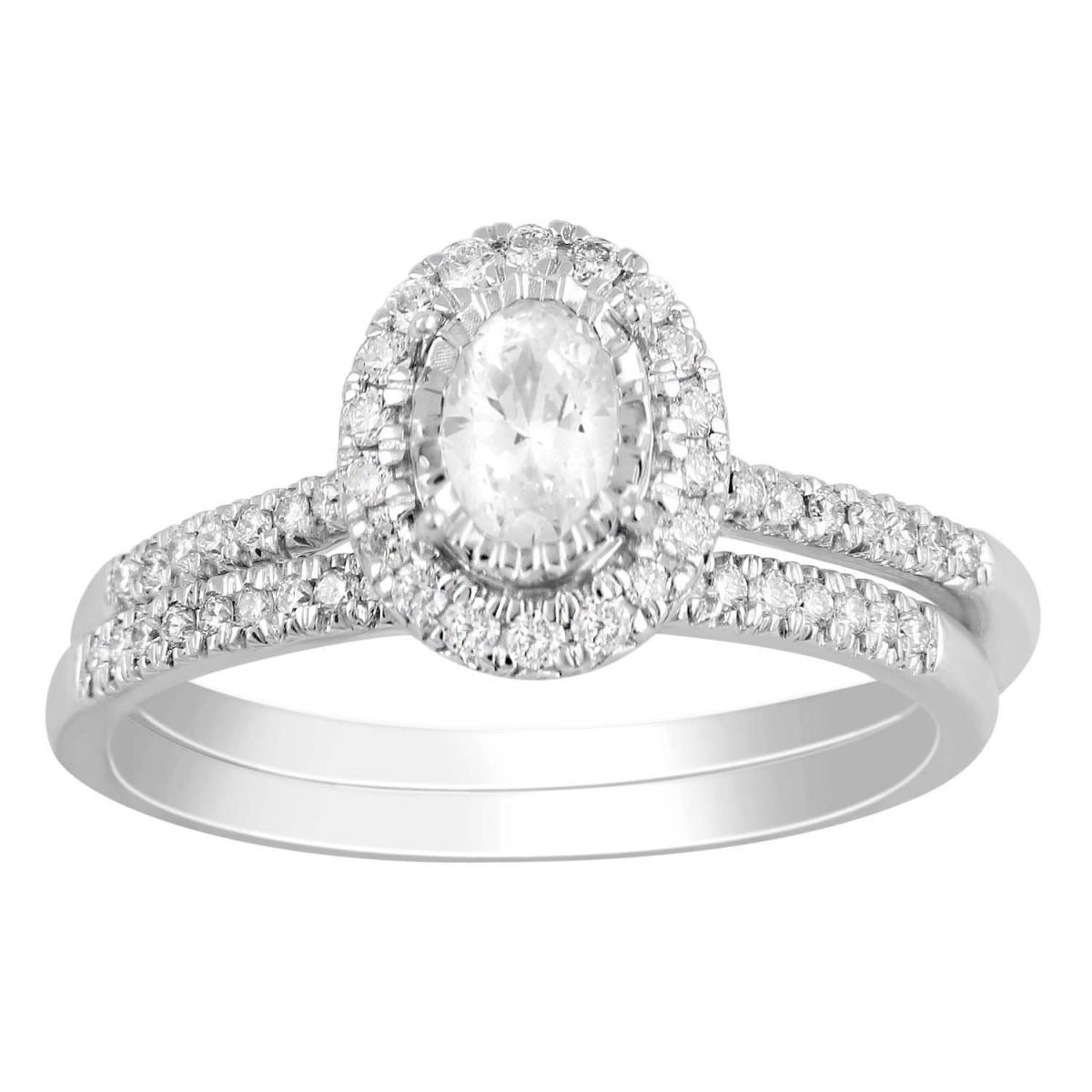 0014433 ladies bridal ring set 58 ct roundoval diamond 14k white gold