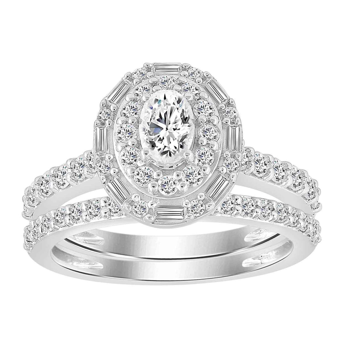 0014555 ladies bridal ring set 1 14 ct roundbaguette diamond 14k white gold