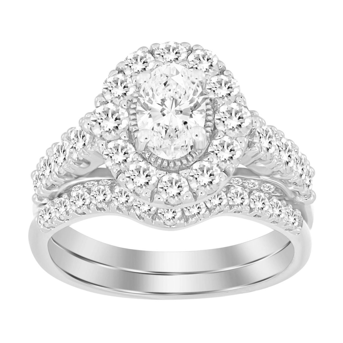 0014612 ladies bridal ring set 2 ct roundoval diamond 14k white gold