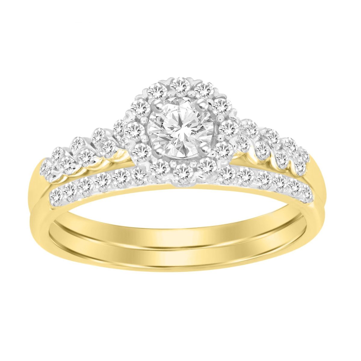0014868 ladies bridal ring set 12 ct round diamond 14k yellow gold