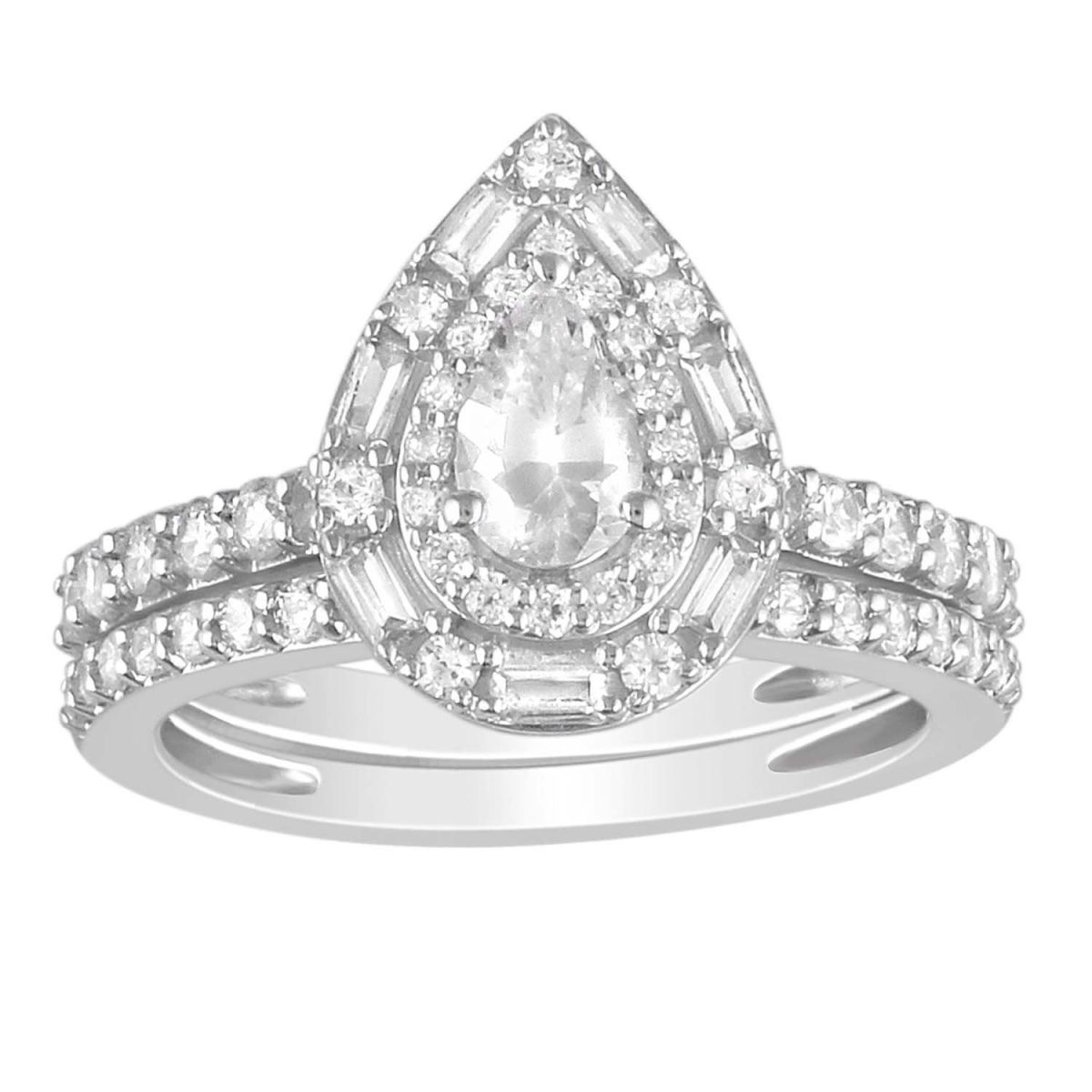 0014875 ladies bridal ring set 1 14 ct pearroundbaguette diamond 14k white gold