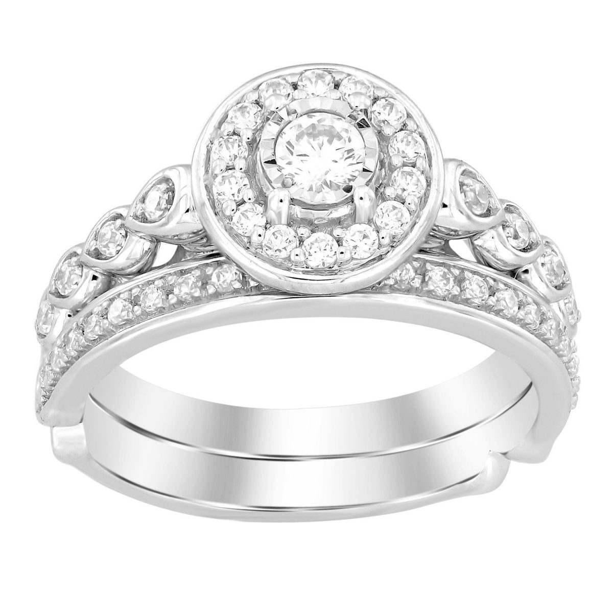 0015863 ladies bridal ring set 12 ct round diamond 14k white gold