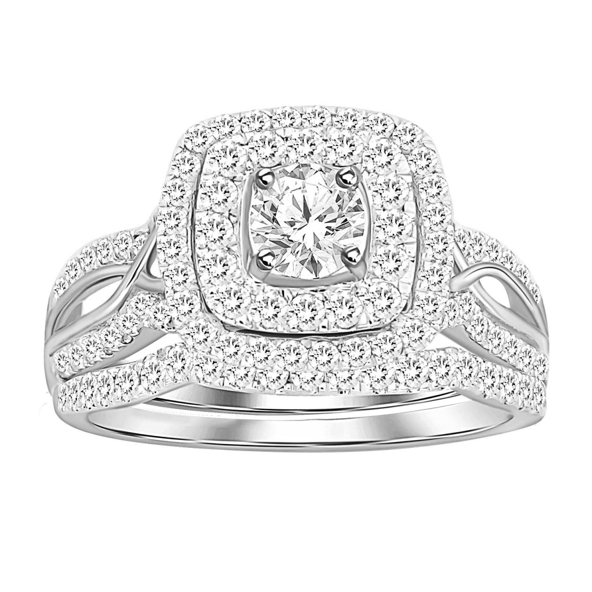 0018496 ladies bridal ring set 1 ct roundprincess diamond 14k white gold