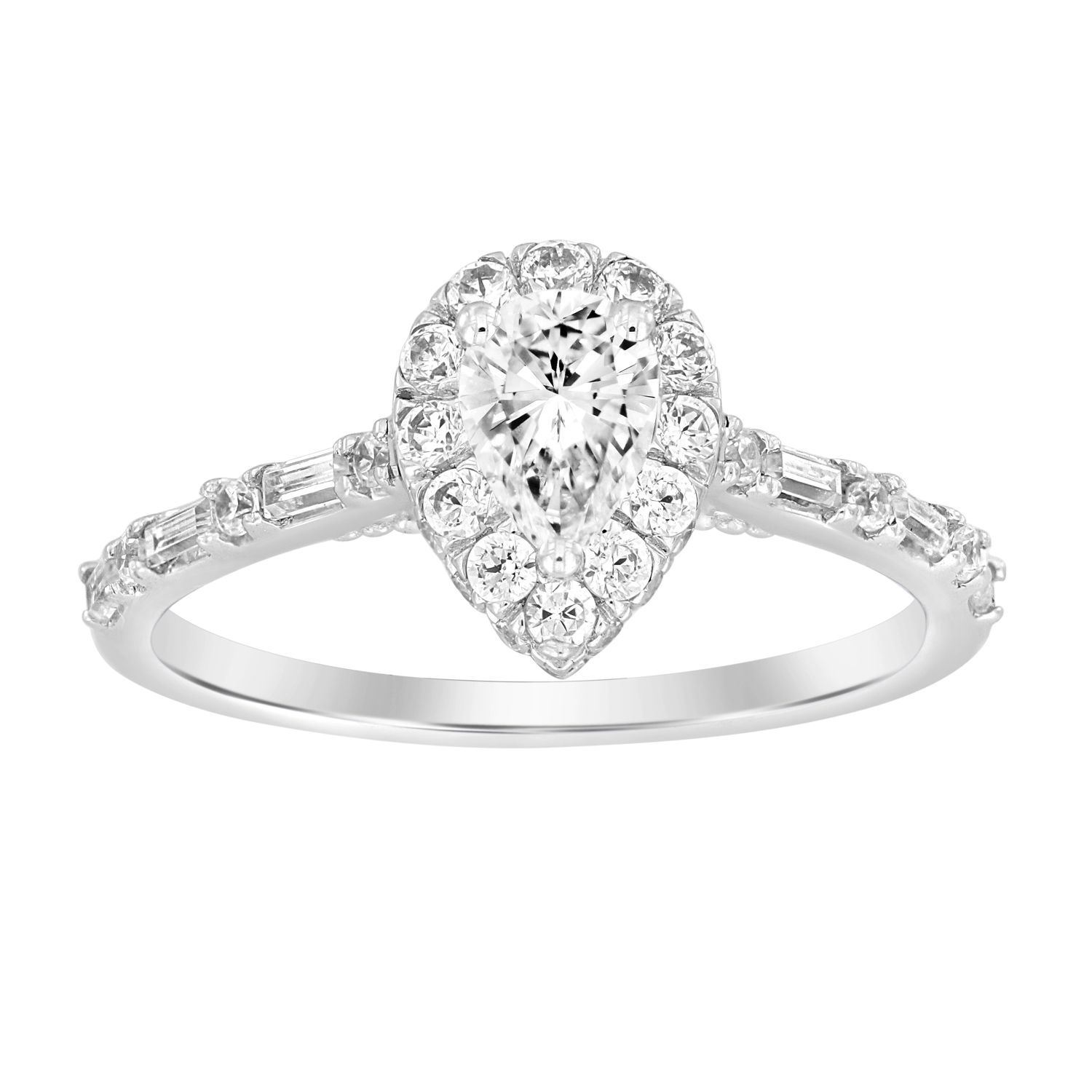 0019196 ladies ring 1 ct roundbaguettepear diamond 14k white gold center 12 si quality