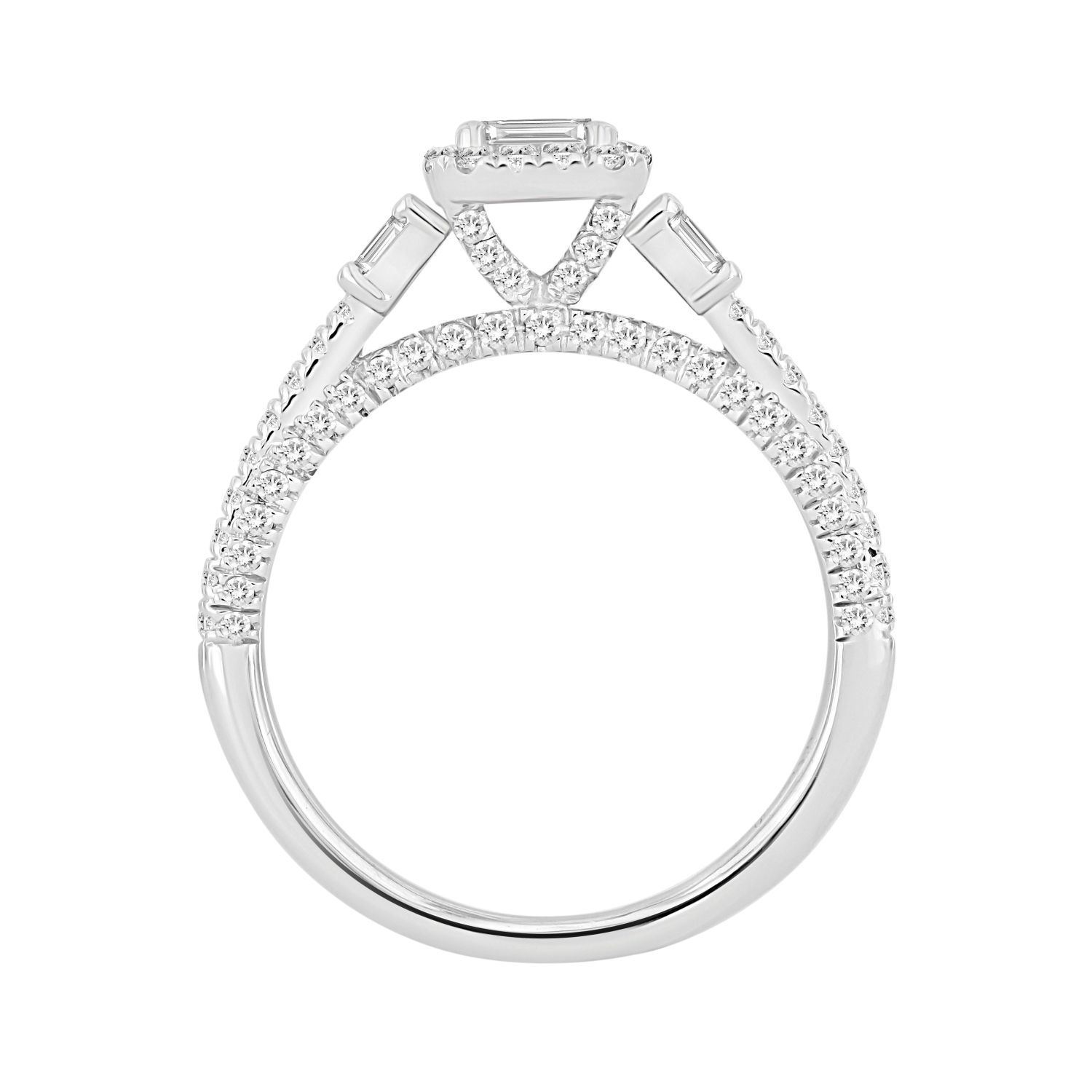 0019210 ladies ring 1 13 ct roundbaguetteemerald diamond 14k white gold center 34 si quality